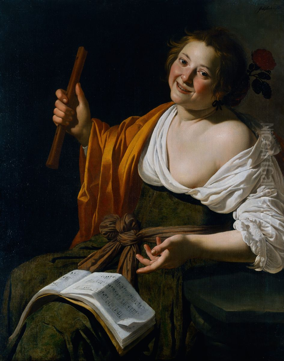 Girl with a flute Oil Painting by Jan Van Bijlert