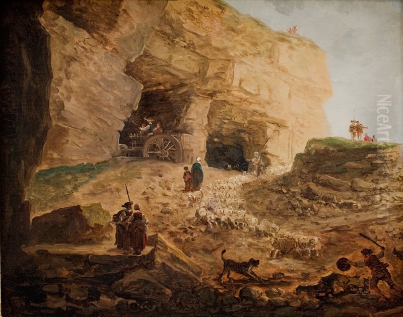 A Quarry with a Flock of Sheep Oil Painting by Hubert Robert