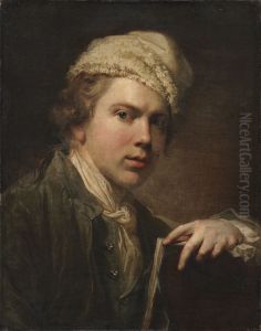 Selvportraet med tegnemappe