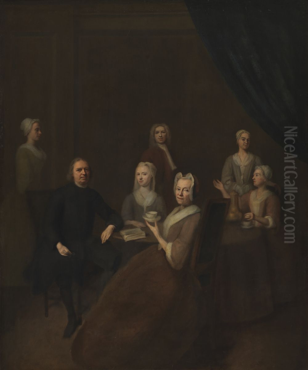 Kunstnerens svigerforaeldre og nogle af deres born Oil Painting by Balthasar Denner