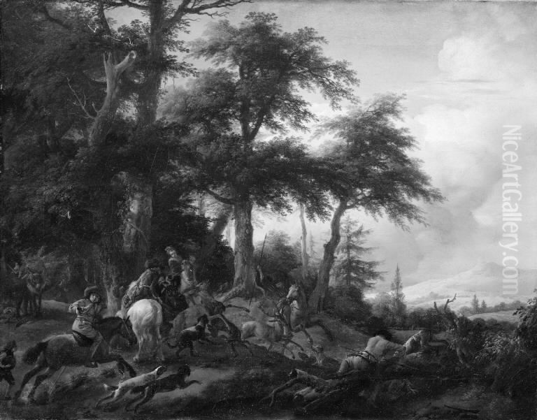 Hunting to Hounds Oil Painting by Philips Wouwerman