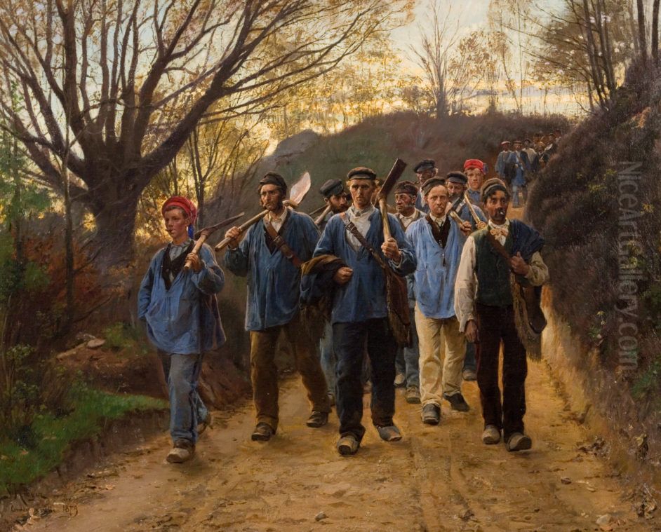 French forest workers returning Oil Painting by Peder Severin Kroyer