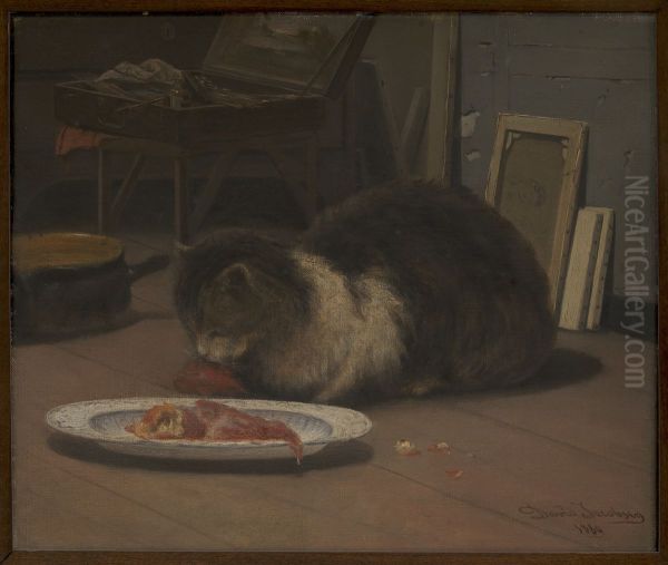 Katten i atelieret Oil Painting by David Jacobsen