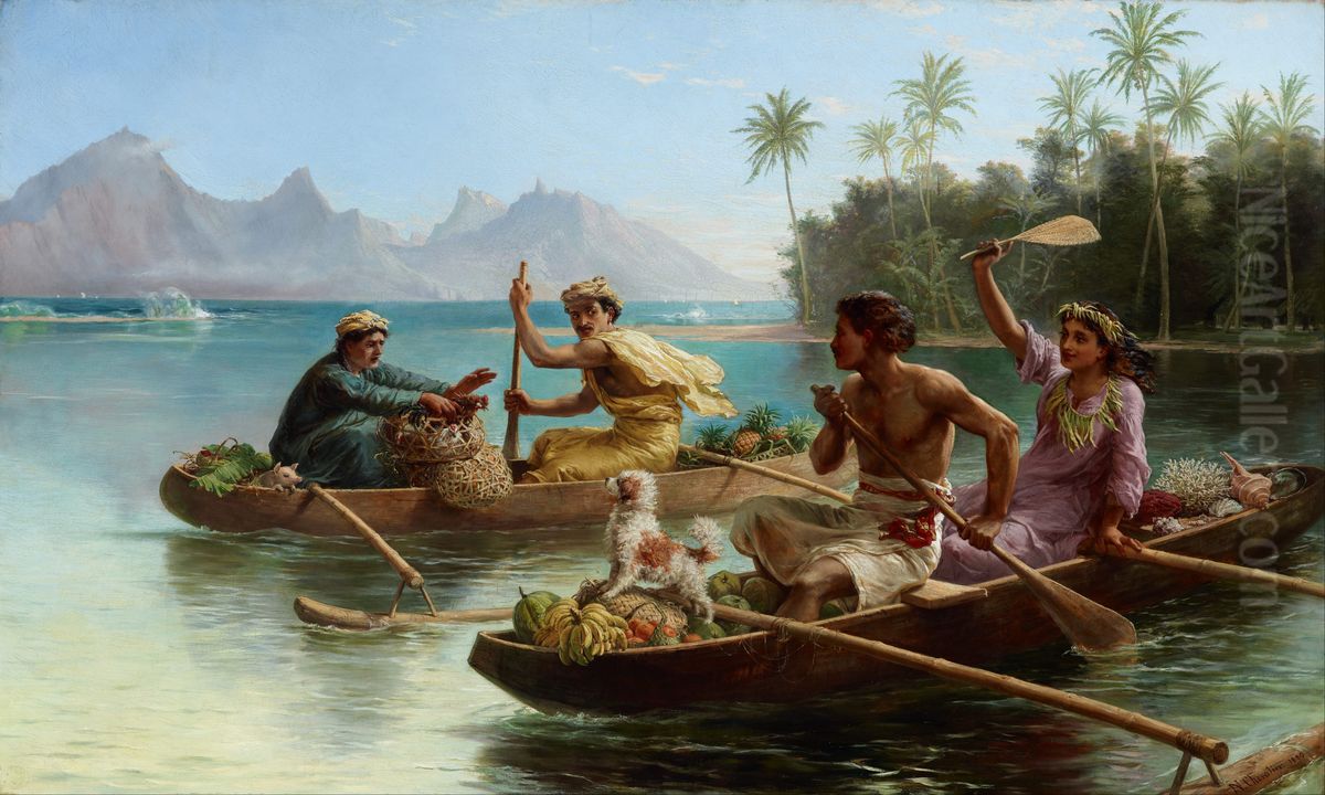 Race to the market, Tahiti Oil Painting by Nicholas Chevalier