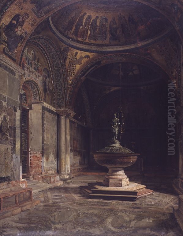 Det indre af Baptisteriet i Marcuskirken i Venedig Oil Painting by Josef Theodor Hansen