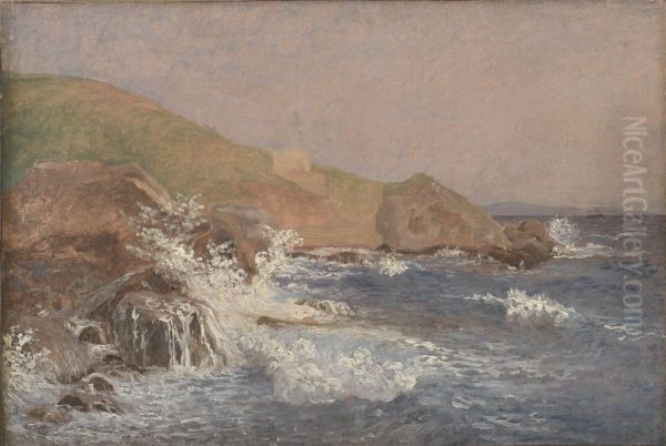 Klipper og oprort so. Capri Oil Painting by Christen Kobke