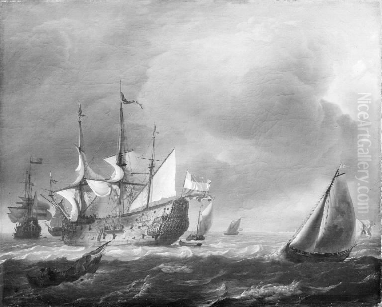 Seascape with Dutch Men-of-War and Fishing Boats Oil Painting by Ludolf Bakhuizen