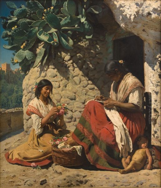 To sigojnerkvinder uden for deres bolig Oil Painting by Peder Severin Kroyer