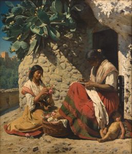 Two Gypsy women outside their cottage, Spain
