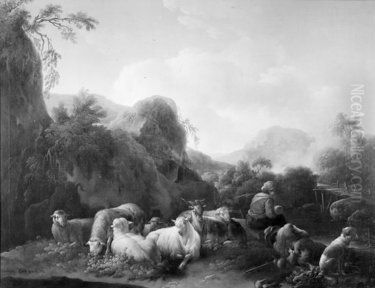 Family of Shepherds in a Mountainous Landscape Oil Painting by Joseph Roos