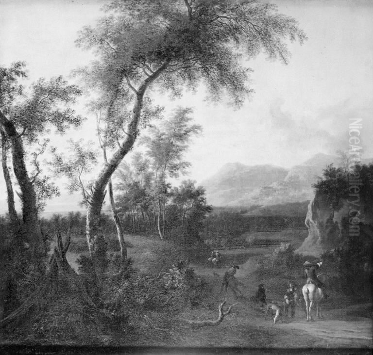 Landscape with Huntsmen Oil Painting by Frederik de Moucheron