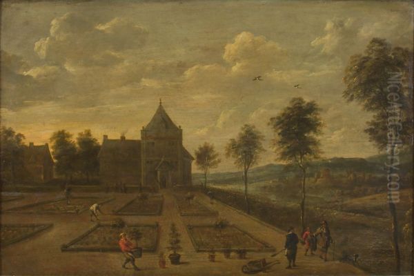 A Garden in front of a Country Seat Oil Painting by David Teniers the Younger