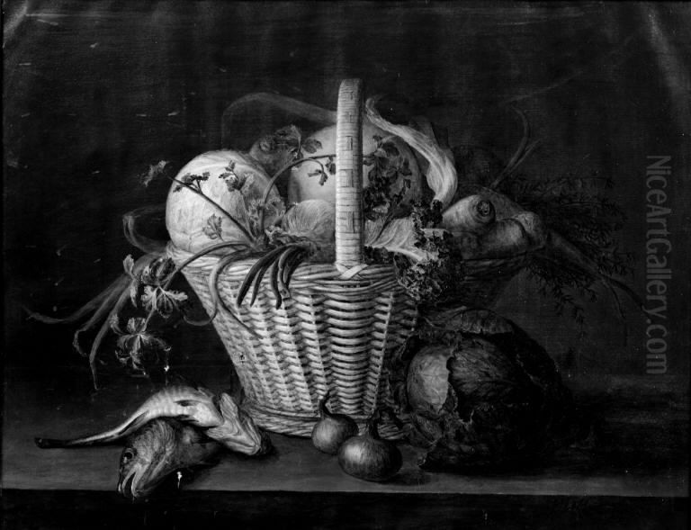 A Basket with Vegetables Oil Painting by Frants Diderik Boe