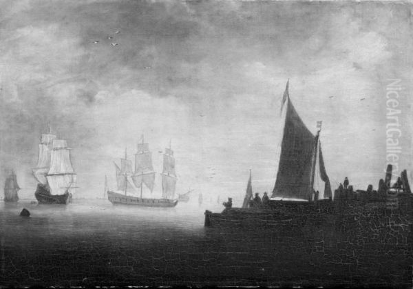 Ships by a Wharf Oil Painting by Jan van Goyen