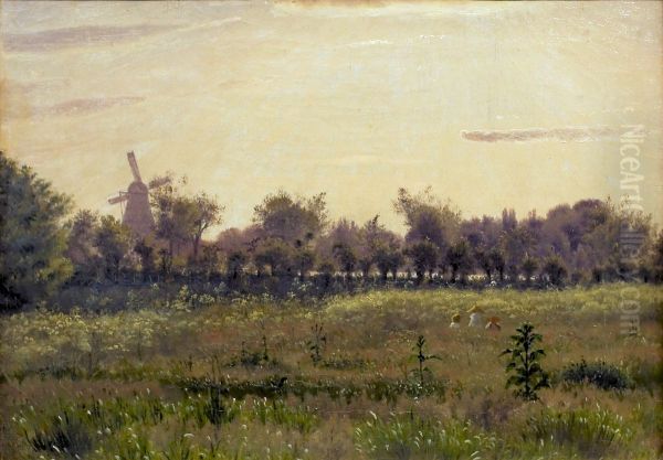 Engen ved kunstnerens bolig pa Farimagsvej Oil Painting by Vilhelm Kyhn