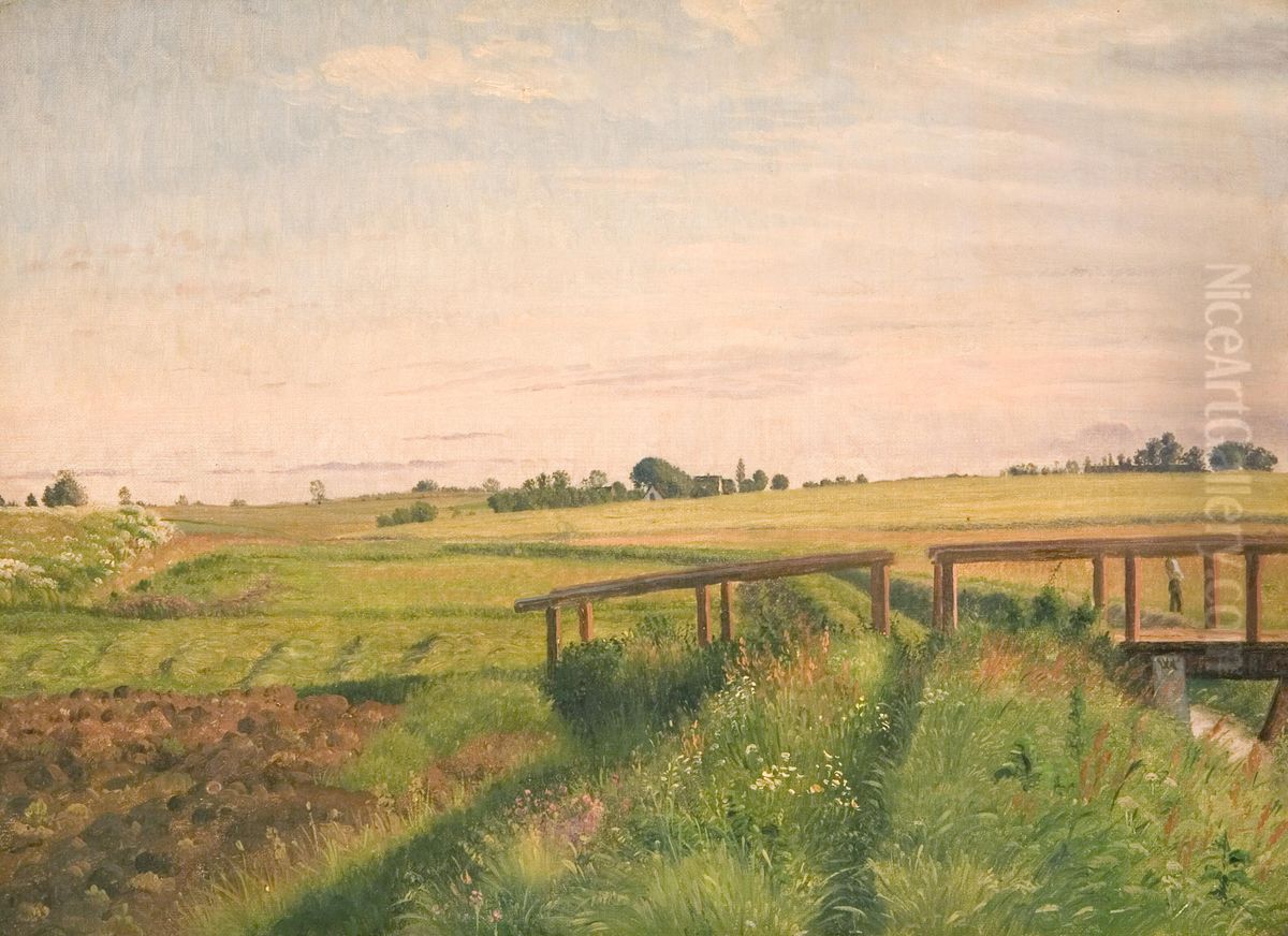 Marklandskab med en bro Oil Painting by Vilhelm Kyhn