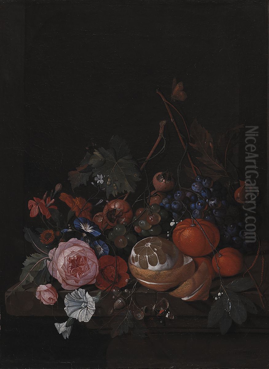 Flowers and Fruit Oil Painting by Jan Davidsz. De Heem