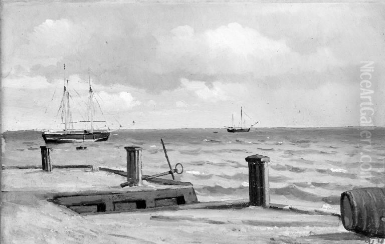 View of the Sea from a Pier Oil Painting by Hans Smidth