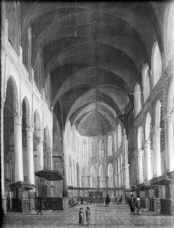 Interior of a Gothic Church Oil Painting by Anthonie Beerstraaten