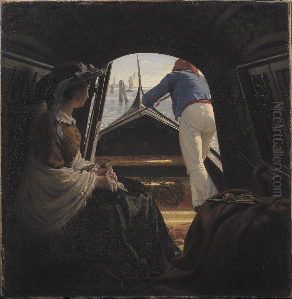 A Gondola Oil Painting by Julius Exner