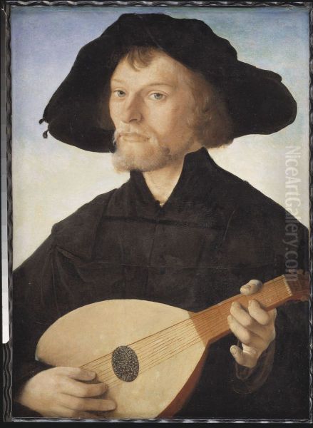 Portrait of a Lute Player Oil Painting by Jan Van Scorel