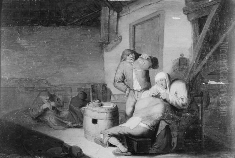 Farmer's Wife Delousing her Husband Oil Painting by Isaac Van Ostade