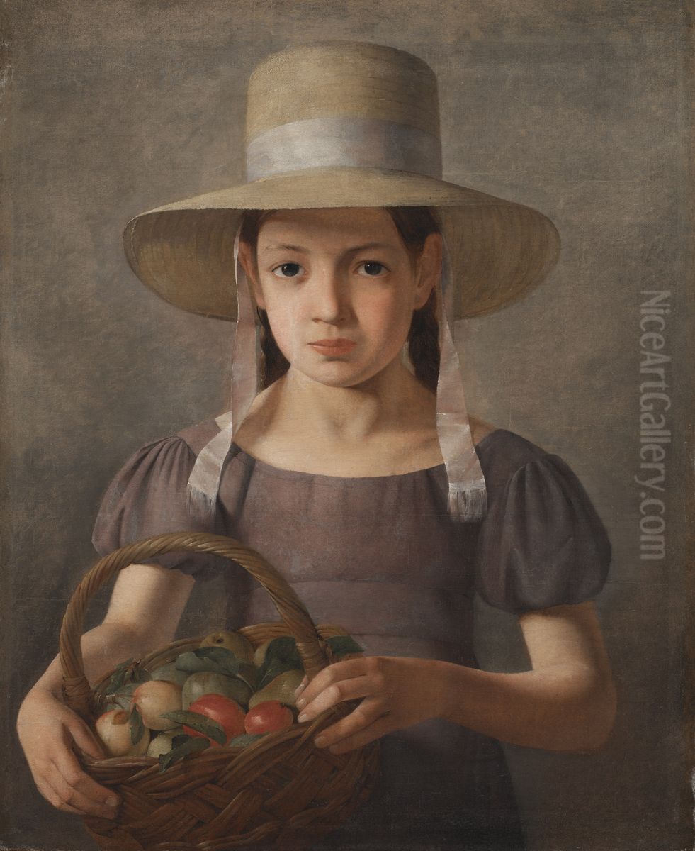 Pige med frugter i en kurv Oil Painting by Constantin Hansen