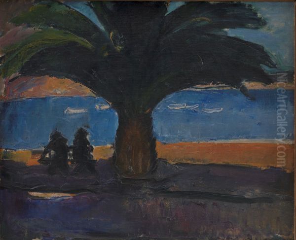 The Thick Palm. View from Villefranche Oil Painting by Jens Adolf Jerichau