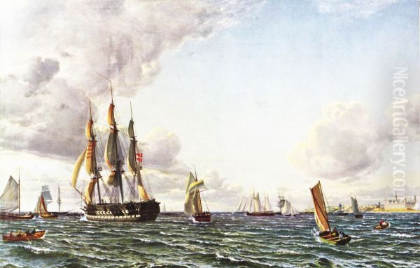 The ship of the line Valdemar in the Sound Oil Painting by Emanuel Larsen
