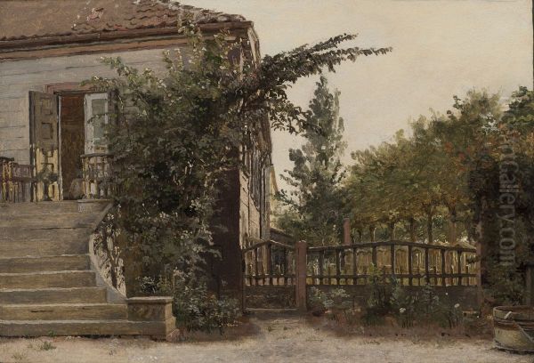 Havetrappen ved kunstnerens malestue pa Blegdammen Oil Painting by Christen Kobke