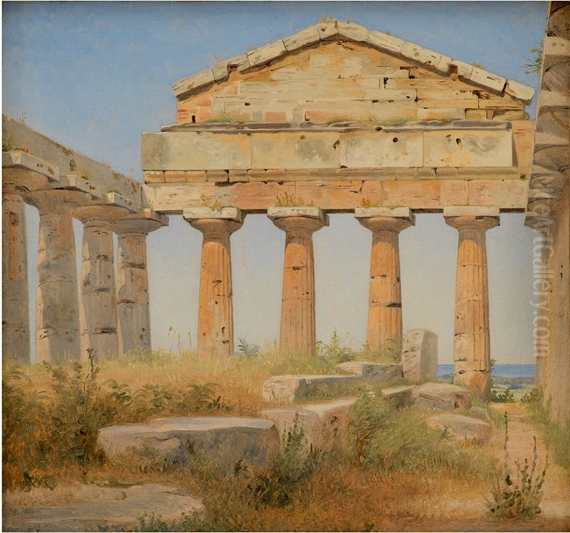 The Temple of Athena in Paestum Oil Painting by Constantin Hansen