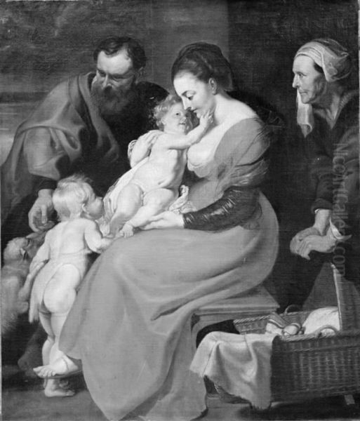 Den hellige Familie Oil Painting by Jan van den Hoecke