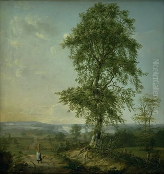 Landskab med et stort trae Oil Painting by Johan Wilhelm Ludwig Dahl