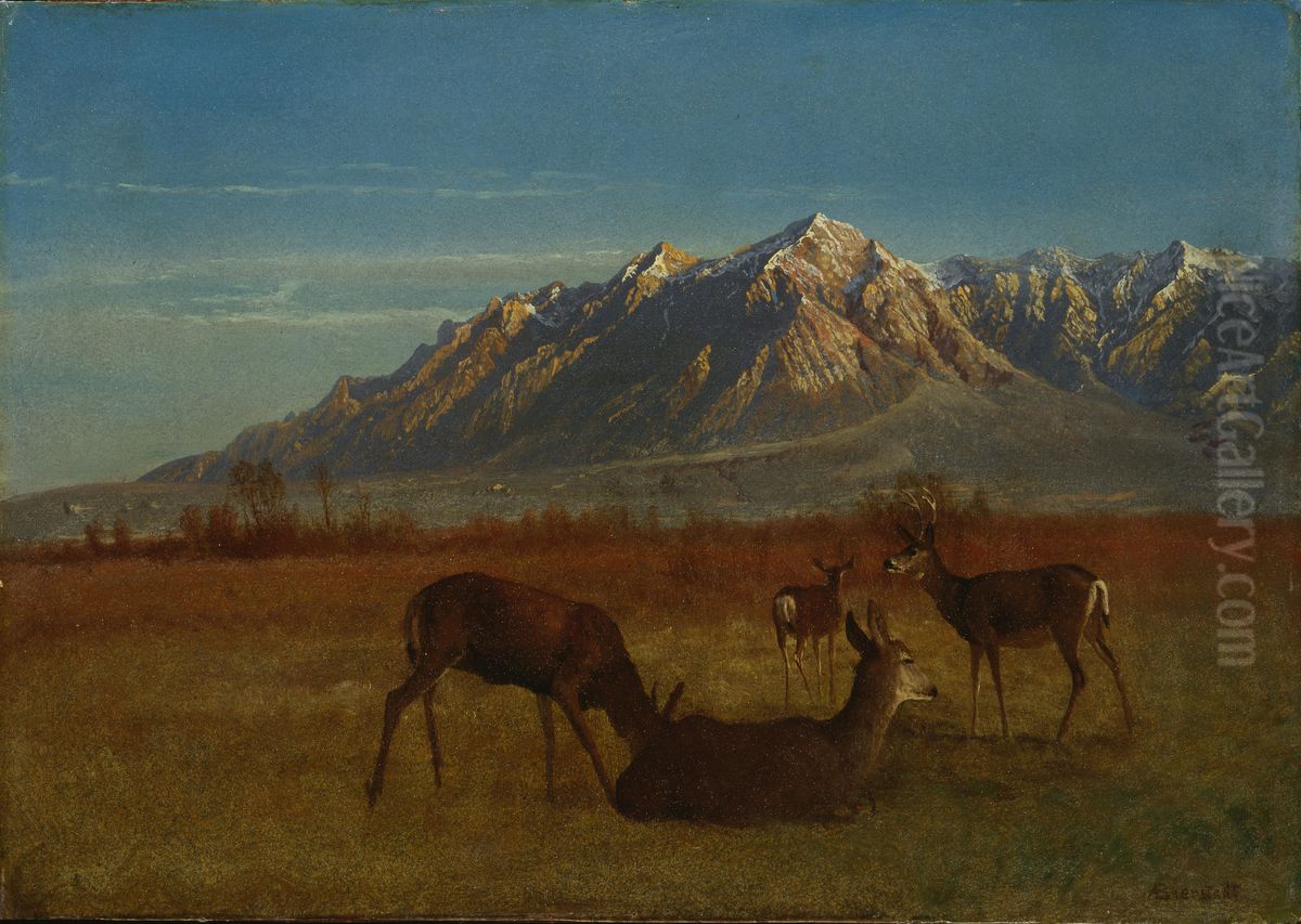 Deer in Mountain Home Oil Painting by Albert Bierstadt