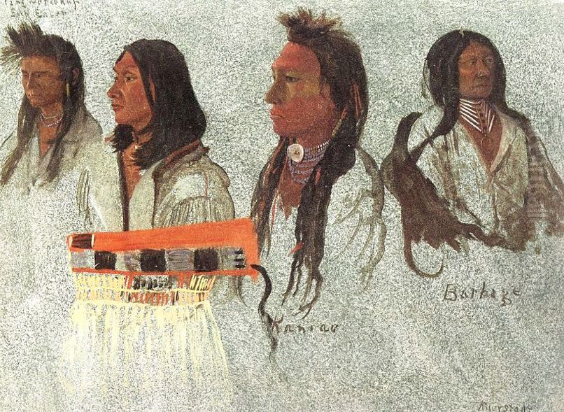 Four indians, sketch Oil Painting by Albert Bierstadt