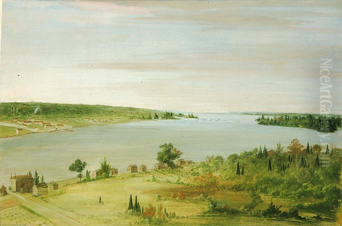 Sault Ste. Marie, Showing the United States Garrison in the Distance Oil Painting by George Catlin