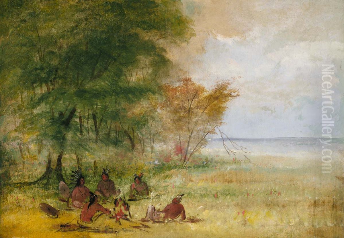 Sioux Indian Council, Chiefs in Profound Deliberation Oil Painting by George Catlin