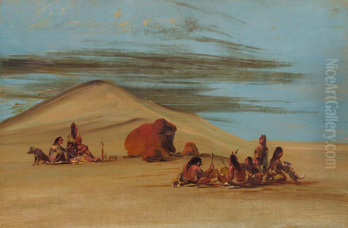 Sioux Worshiping at the Red Boulders Oil Painting by George Catlin