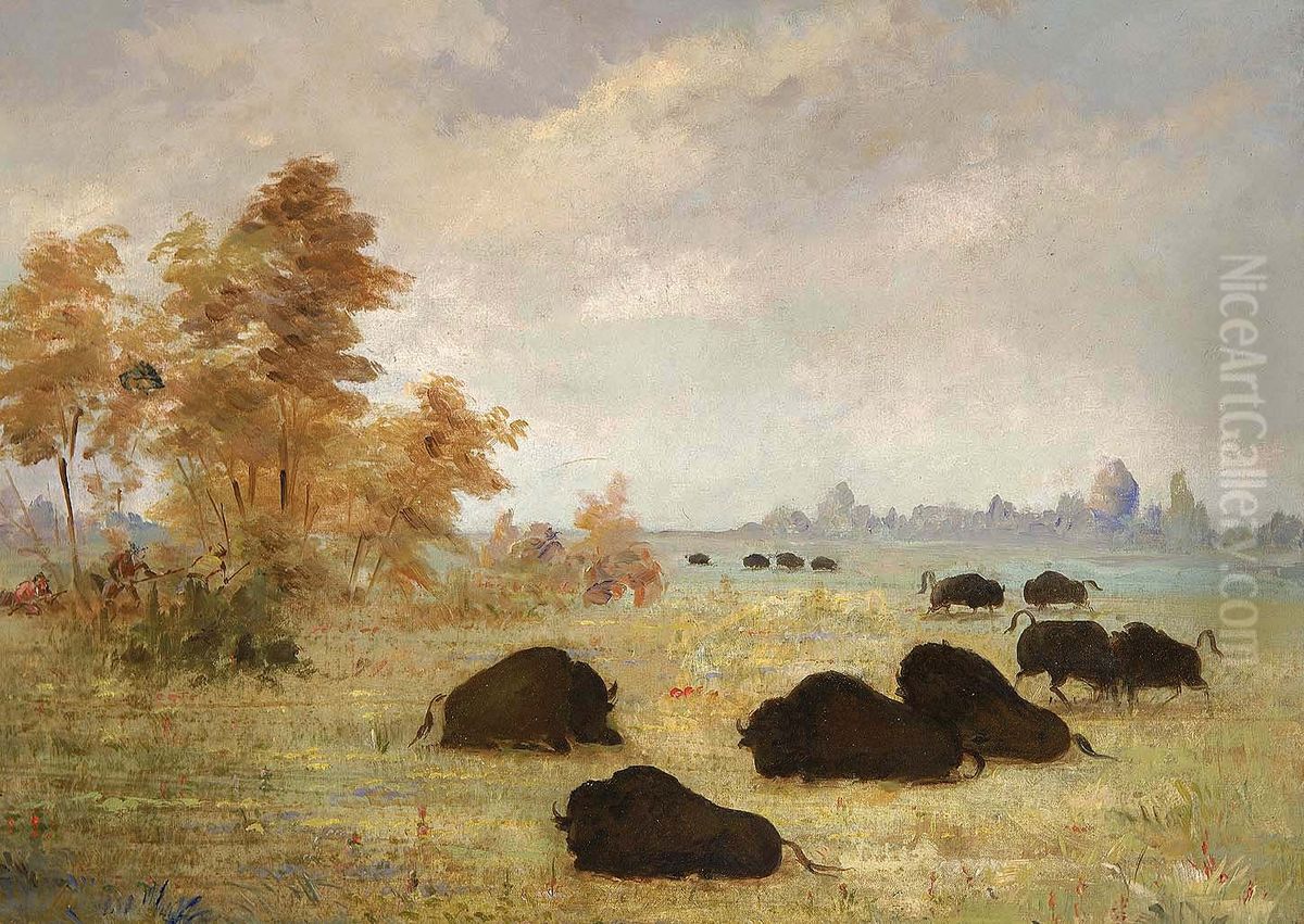 Stalking Buffalo, Arkansas Oil Painting by George Catlin