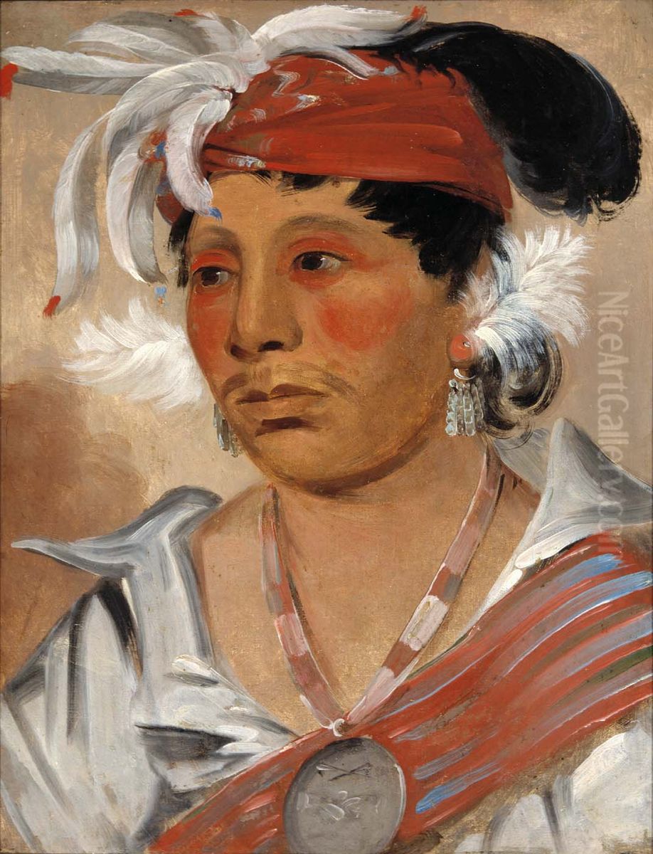 String, a Renowned Warrior Oil Painting by George Catlin