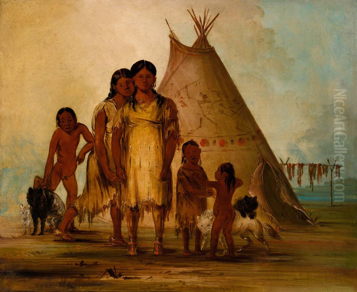 Two Comanche Girls Oil Painting by George Catlin