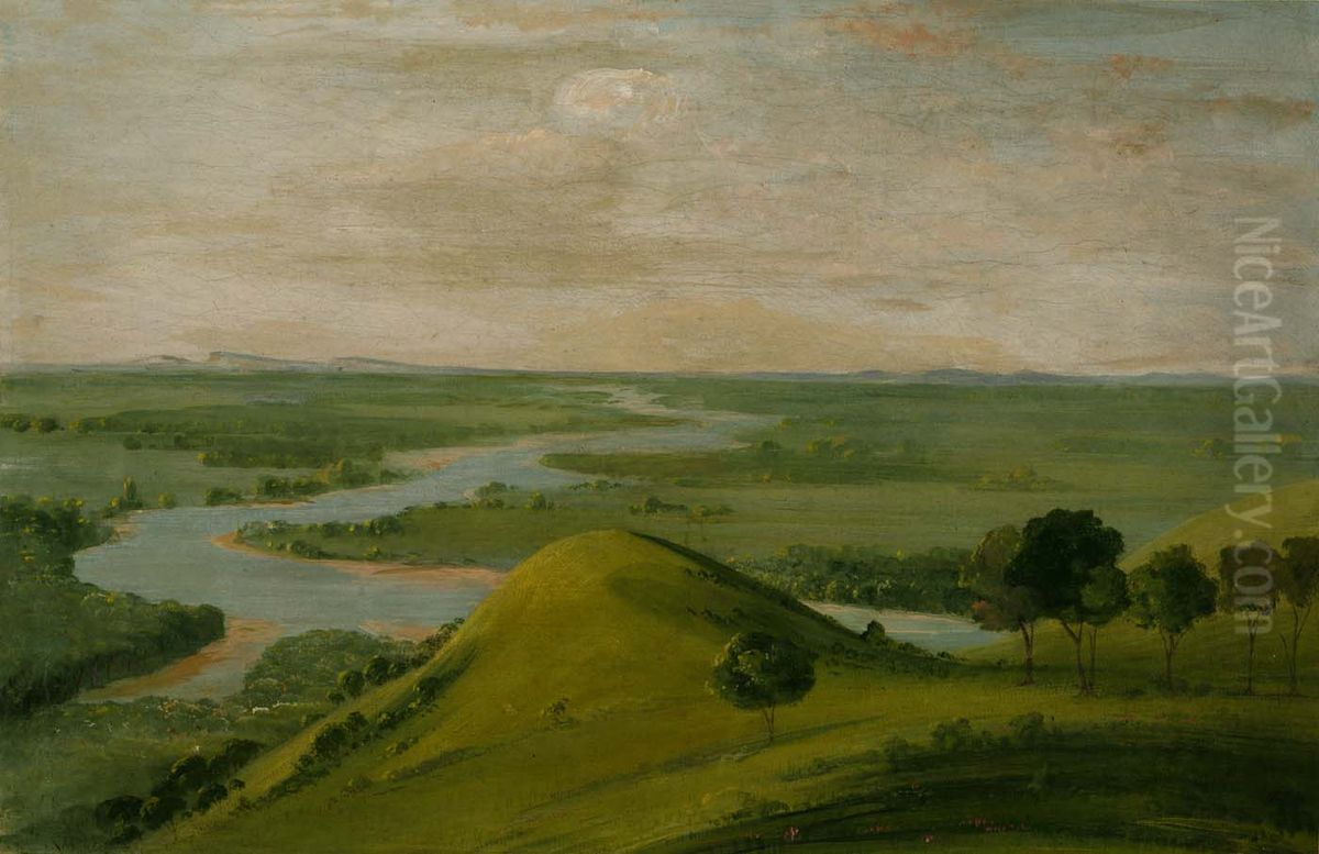 View of the Junction of the Red River and the False Washita, in Texas Oil Painting by George Catlin View of the Junction of the Red River and the False Washita, in Texas Oil Painting by George Catlin