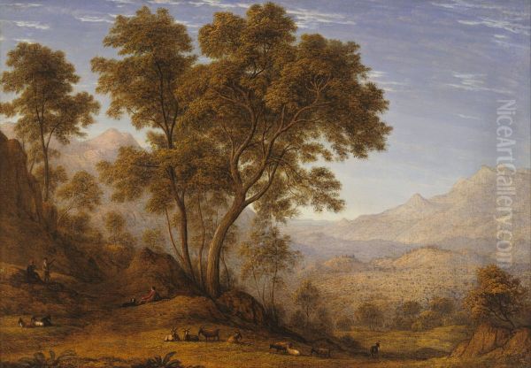 My last view of Italy, looking from the alps over Suza Oil Painting by John Glover
