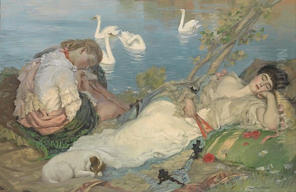 Endormies Oil Painting by Rupert Charles Bunny