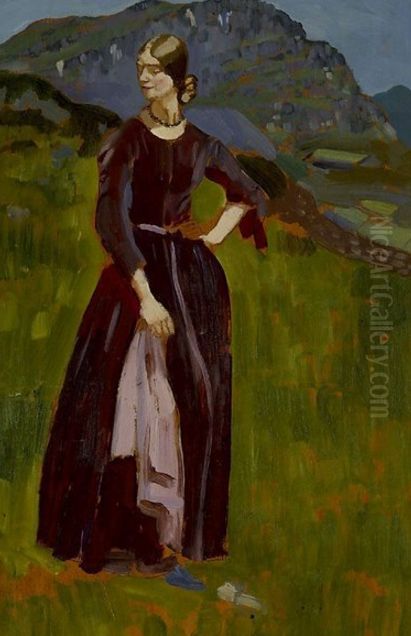 Lily on the mountainside, Blaenau Ffestiniog Oil Painting by Augustus John
