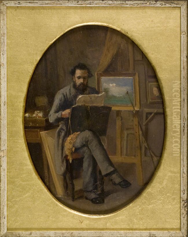 A Painter in his Studio. The Artist Himself (?) Oil Painting by David Jacobsen