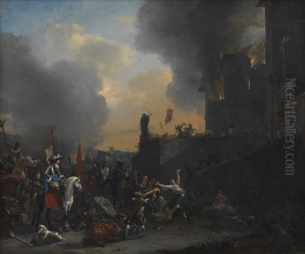 Soldater plyndrer og afbraender et kloster Oil Painting by Willem Schellinks