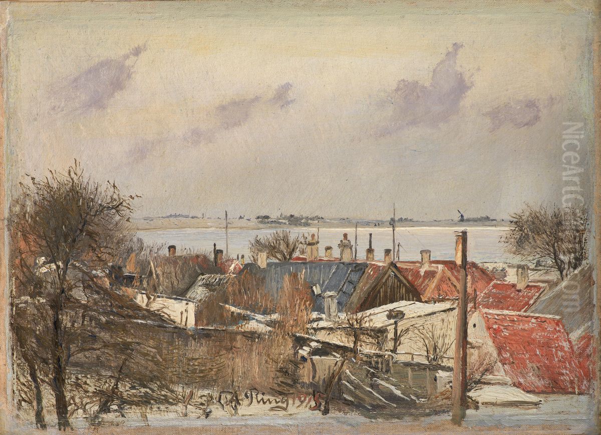 View of Sankt Jorgensbjerg and Roskilde Fjord. winter Oil Painting by Laurits Andersen Ring