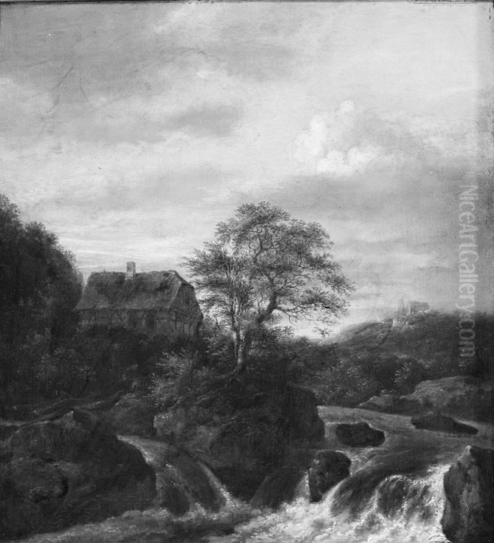 A Waterfall in a Rocky Region Oil Painting by Jacob Van Ruisdael