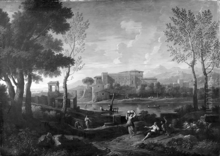 Roman Landscape with the Tiber and the Casino Belvedere Oil Painting by Jan Frans van Bloemen
